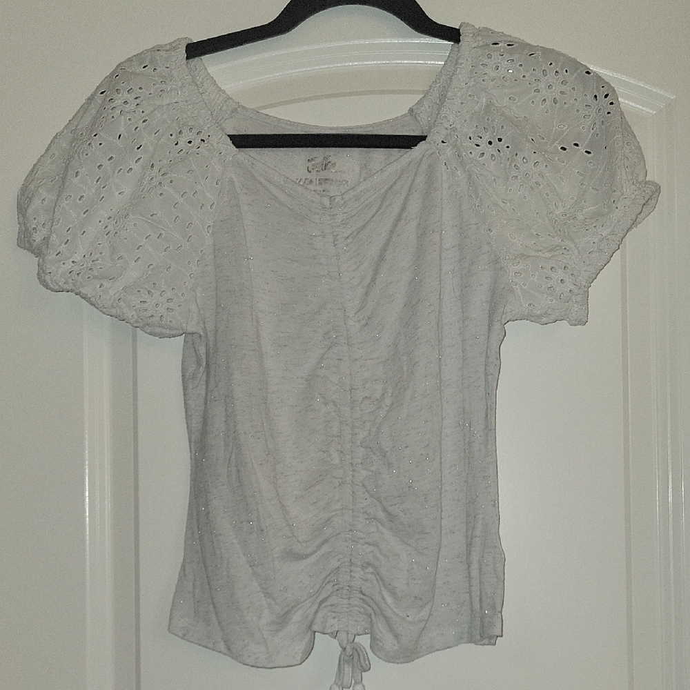 Justice White Ruched Tie Front Blouse